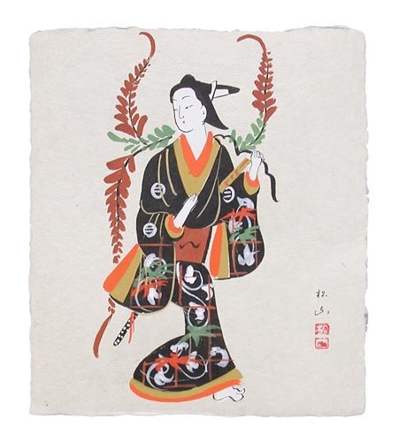Amazon.co.jp: 大津絵 耳付き和紙色紙 (肉筆) 藤持つ若衆 : Office